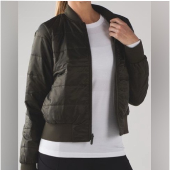 Lululemon Non-Stop Bomber 6 *Reversible Dark Olive Quilt Puffer Coat #W4AEVS - Picture 2 of 7